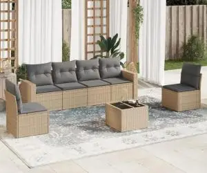 vidaXL Set canapele de grădină, 7 piese, cu perne, bej, poliratan