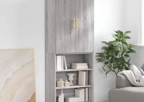 Dulap înalt, gri sonoma, 69,5x34x180 cm, lemn compozit - 1/5