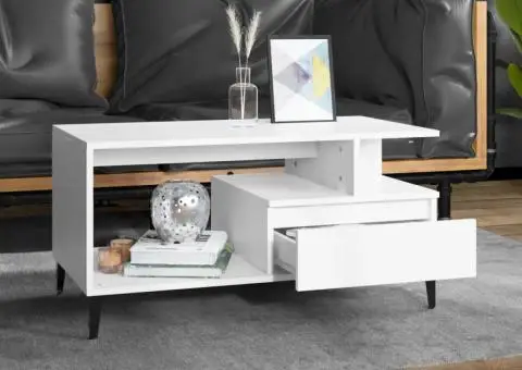 Măsuță de cafea, alb, 90x49x45 cm, lemn prelucrat - 3/5