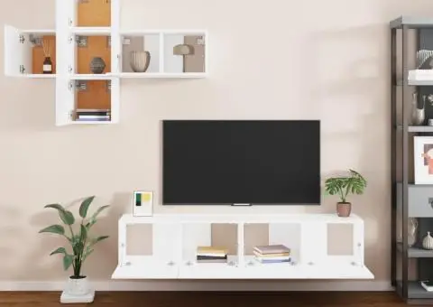 Set dulap TV, 7 piese, alb, lemn prelucrat - 3/5