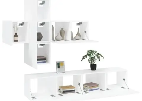 Set dulap TV, 7 piese, alb, lemn prelucrat - 4/5