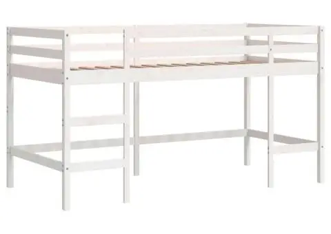 Pat etajat de copii cu scară, alb, 80x200 cm, lemn masiv pin - 2/5