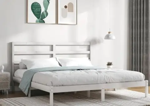 Cadru de pat Super King, alb, 180x200 cm, lemn masiv - 1/5