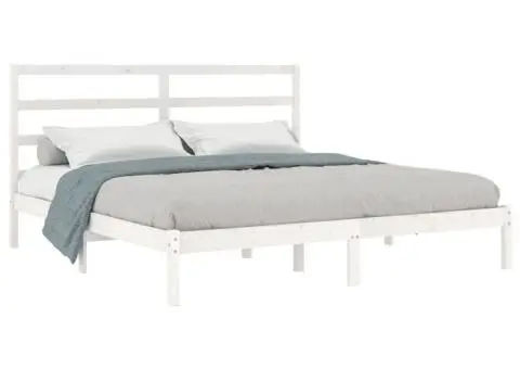 Cadru de pat Super King, alb, 180x200 cm, lemn masiv - 3/5