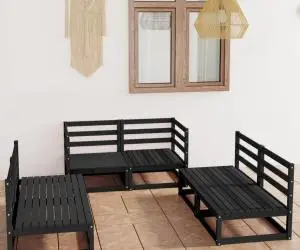 vidaXL Set mobilier de grădină, 6 piese, negru, lemn masiv de pin