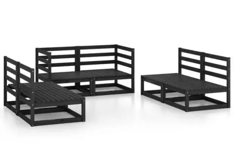 Set mobilier de grădină, 6 piese, negru, lemn masiv de pin - 2/5