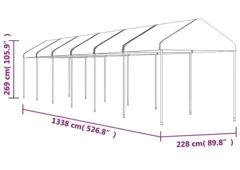 Foișor cu acoperiș, alb, 13,38x2,28x2,69 m, polietilenă - 5/5