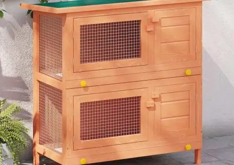 Cușcă de exterior iepuri cușcă adăpost animale mici, 4 uși, lemn - 1/5