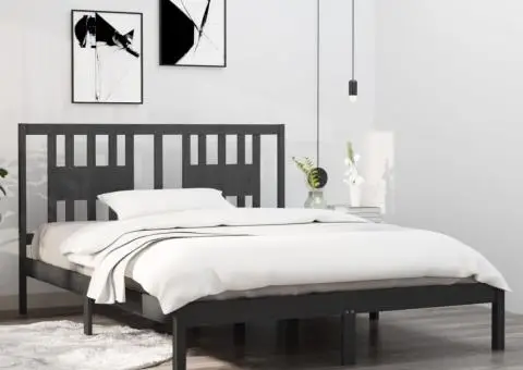 Cadru de pat King Size, gri, 150x200 cm, lemn masiv - 1/5