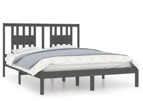 Cadru de pat King Size, gri, 150x200 cm, lemn masiv - 2/5
