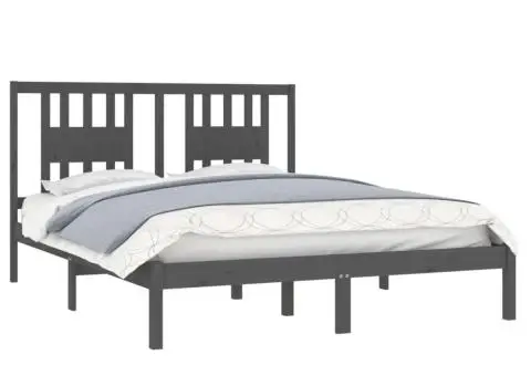Cadru de pat King Size, gri, 150x200 cm, lemn masiv - 3/5