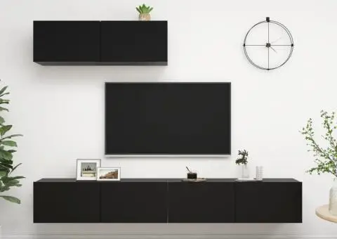 Dulapuri TV, 3 piese, negru, lemn prelucrat - 1/5