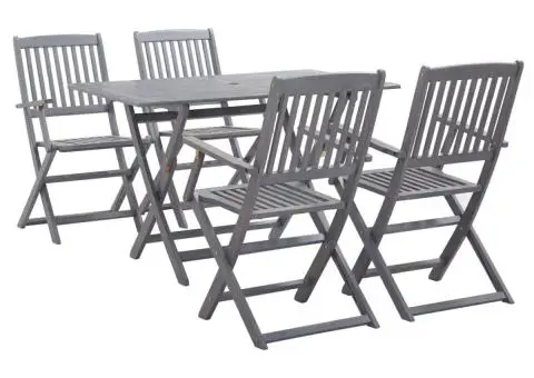 Set mobilier de grădină, 5 piese, gri, lemn masiv de acacia - 1/5