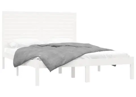 Cadru de pat, alb, 160x200 cm, lemn masiv - 3/5