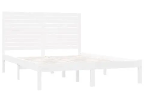 Cadru de pat, alb, 160x200 cm, lemn masiv - 4/5