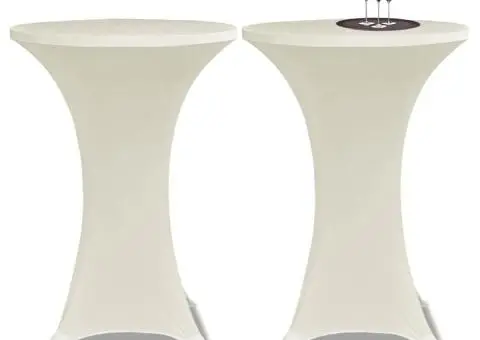 Husă de masă cu picior, 4 buc., crem, Ø80 cm elastic - 2/5