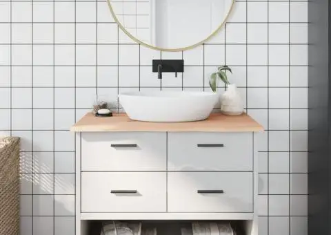 Blat de baie, 100x50x2 cm, lemn masiv netratat - 1/5