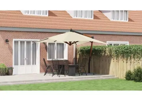 Umbrelă consolă de grădină stâlp din lemn, nisipiu, 400x300 cm - 3/5