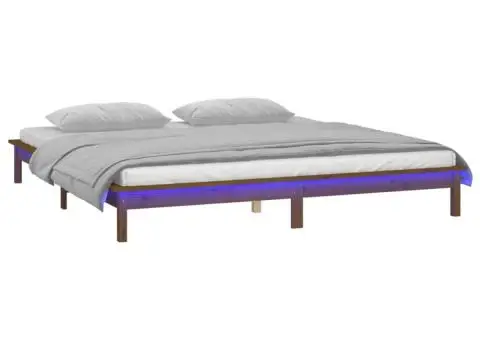 Cadru de pat cu LED, maro miere, 140x190 cm, lemn masiv - 3/5
