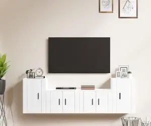 vidaXL Set dulap TV, 4 piese, alb extralucios, lemn prelucrat