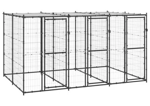 Padoc pentru câini de exterior cu acoperiș, 7,26 m², oțel - 1/5