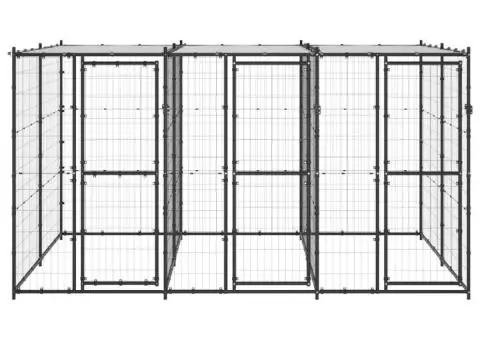 Padoc pentru câini de exterior cu acoperiș, 7,26 m², oțel - 2/5