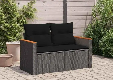 Canapea de grădină cu perne, 2 locuri, negru, poliratan - 3/5