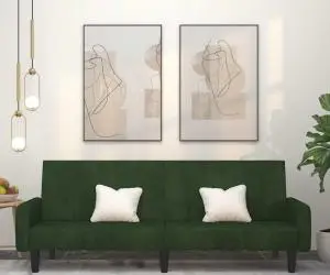vidaXL Canapea extensibilă cu 2 locuri, verde închis, catifea