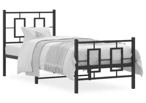 Cadru pat metalic cu tăblii de cap/picioare, negru, 75x190 cm - 2/5