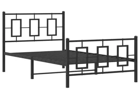 Cadru pat metalic cu tăblii de cap/picioare, negru, 100x200 cm - 3/5