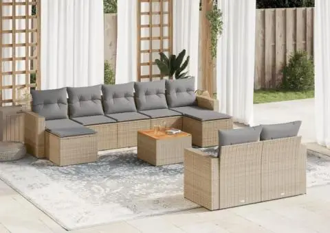 Set canapele de grădină cu perne, 10 piese, bej, poliratan - 1/3