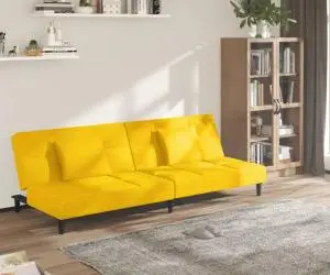 vidaXL Canapea extensibilă cu 2 locuri, 2 perne, galben, catifea