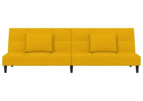 Canapea extensibilă cu 2 locuri, 2 perne, galben, catifea - 4/5
