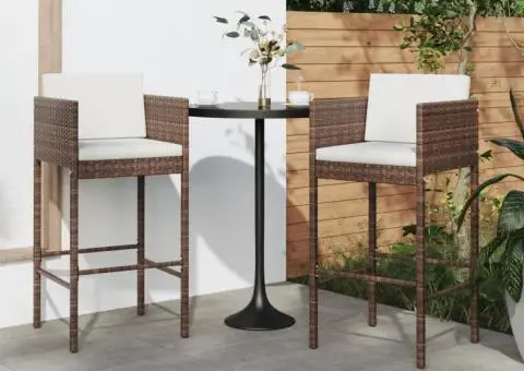 Scaune de bar cu perne, 2 buc., maro, poliratan - 1/5