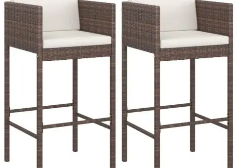 Scaune de bar cu perne, 2 buc., maro, poliratan - 2/5