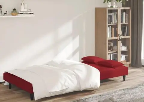 Canapea extensibilă cu 2 locuri, 2 perne, roșu vin, catifea - 3/5
