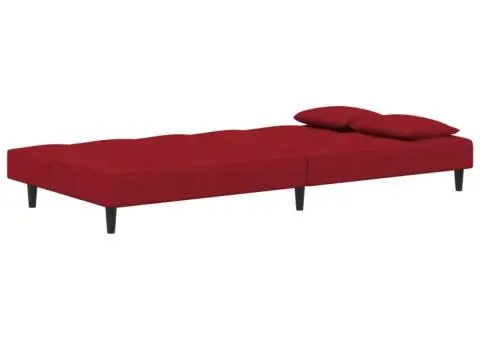 Canapea extensibilă cu 2 locuri, 2 perne, roșu vin, catifea - 5/5