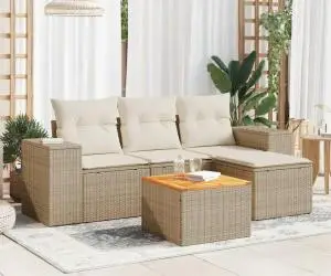 vidaXL Set canapele de grădină cu perne, 5 piese, bej, poliratan