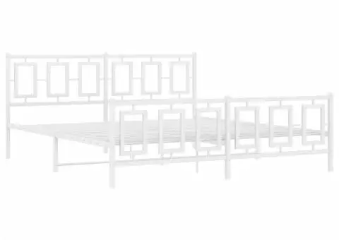 Cadru de pat metalic cu tăblie de cap/picioare, alb, 183x213 cm - 3/5