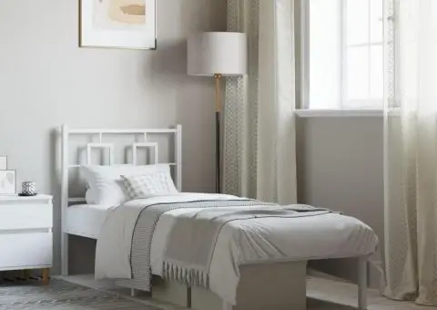 Cadru de pat metalic fără saltea, cu tăblie, alb, 75x190 cm - 1/5