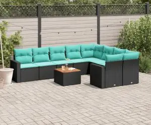 vidaXL Set canapele de grădină cu perne, 10 piese, negru, poliratan