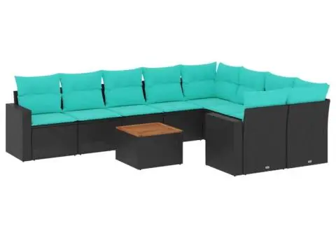 Set canapele de grădină cu perne, 10 piese, negru, poliratan - 2/3