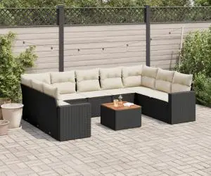 vidaXL Set canapele de grădină cu perne, 10 piese, negru, poliratan