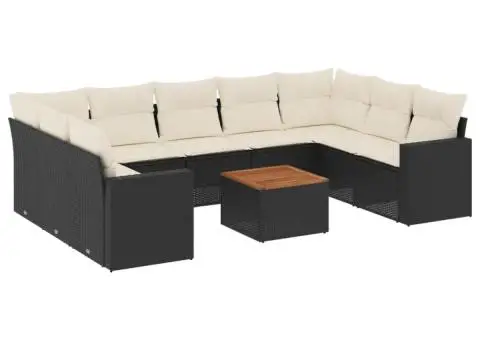 Set canapele de grădină cu perne, 10 piese, negru, poliratan - 2/3