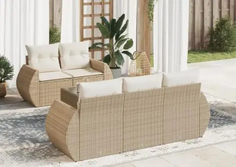 Set canapele de grădină cu perne, 6 piese, bej, poliratan - 1/3