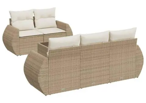 Set canapele de grădină cu perne, 6 piese, bej, poliratan - 2/3