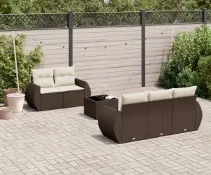 vidaXL Set canapele de grădină cu perne, 6 piese, maro, poliratan