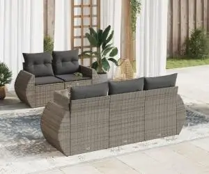 vidaXL Set mobilier grădină cu perne, 6 piese, gri, poliratan