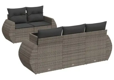 Set mobilier grădină cu perne, 6 piese, gri, poliratan - 2/3