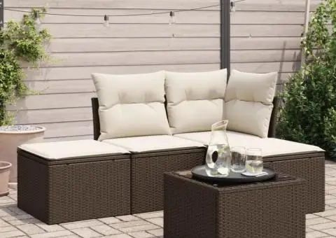 Set canapele de grădină cu perne, 5 piese, maro, poliratan - 1/3